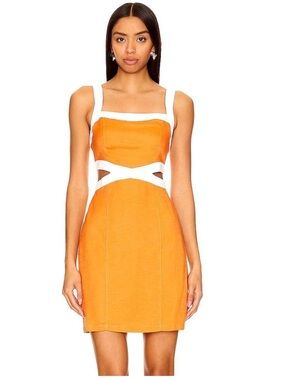 MINKPINK Orange Mini Dress with White Trim and Cutout. Size L . New